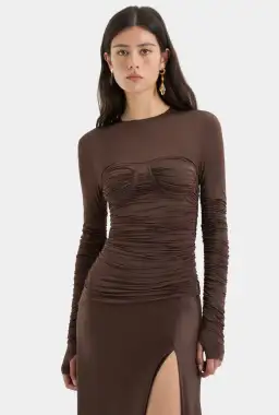 Sir the label Alessia Draped Gown chocolate size 8 for rent on The Volte - image 2