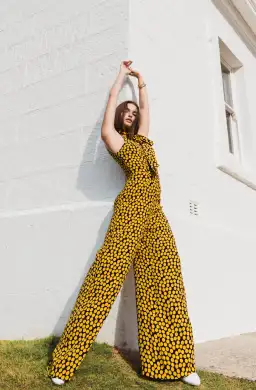 Cue Statement Polkadot Jumpsuit Black/Yellow Size 10