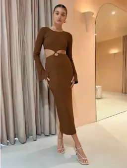 Rumer the Label Oasis LS Midi in Chocolate Size S / AU 8