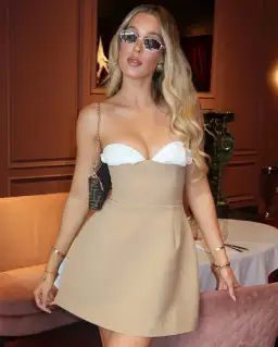 Odd Muse The Ultimate Muse Exclusive Bardot Mini Dress Camel Size AU 10 for rent on The Volte - image 5