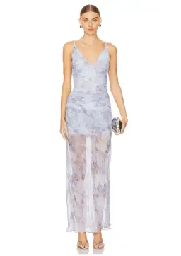 Bec & Bridge Danica V Neck Maxi Dress Chambray Rose Blue Size 10 for rent on The Volte - image 1