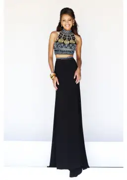 Sherri Hill 11068 High Neck Two Piece Gown Black/Beaded Size 6