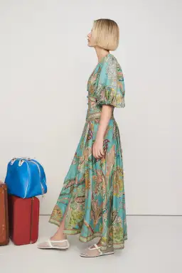 Alemais Franca Linen Midi Dress Green Multi Size AU 12 for rent on The Volte - image 5