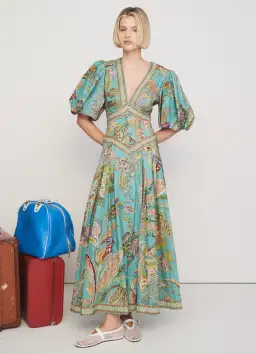 Alemais Franca Linen Midi Dress Green Multi Size AU 12 for rent on The Volte - image 1