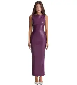 House of CB Sahara Vegan Leather Maxi Dress Merlot Size M/Au 10