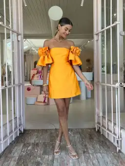 Alemais Macie Rosette Mini Dress in Saffron Size 12 for rent on The Volte - image 7