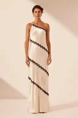 Shona Joy Camille Lace Asymmetrical Maxi Dress in Cream/Black Size 10 for rent on The Volte - image 1