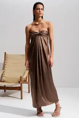 Shona Joy Milo Strapless Knot Midi Dress Cacao Size AU 14