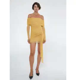 Benni Yasmin Off Shoulder Mini Dress Mustard Size AU 10 for rent on The Volte - image 1