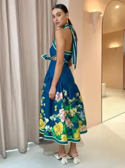 Alemais Lyla Halter Midi Dress Navy Floral Size AU 6  for rent on The Volte - image 3