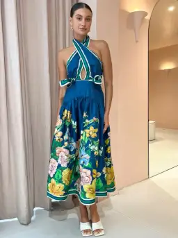 Alemais Lyla Halter Midi Dress Navy Floral Size AU 6  for rent on The Volte - image 1