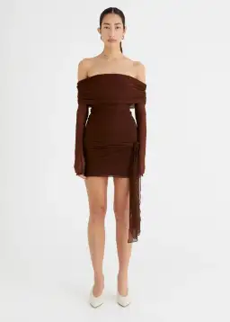 Benni Yasmin Off Shoulder Mini Dress Cacao Size 10 