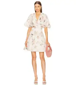 Zimmermann Pleated Mini Dress Coral Bird Print Size 2/ AU 12