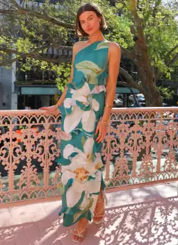 By Nicola Emiliano One Shoulder Maxi Dress Pine Green Size 8 for rent on The Volte - image 4