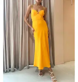 By Johnny Callia Wire Midi Dress In Apricot Orange Size AU 12