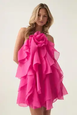 Aje Pandorea Layered Mini Dress Fuchsia Rose Size 8 for rent on The Volte - image 1