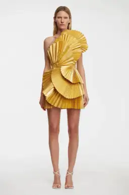 Acler Abbotsford Mini Dress in Honey Gold Metallic Size 12 for rent on The Volte - image 1