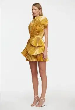 Acler Abbotsford Mini Dress in Honey Gold Metallic Size 12 for rent on The Volte - image 2