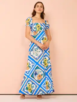 By Nicola Mariposa Puff Sleeve Maxi Dress in Azure Floral Size 8 for rent on The Volte - image 1