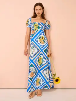 By Nicola Mariposa Puff Sleeve Maxi Dress in Azure Floral Size 8 for rent on The Volte - image 2