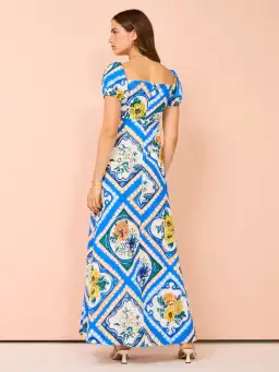 By Nicola Mariposa Puff Sleeve Maxi Dress in Azure Floral Size 8 for rent on The Volte - image 3