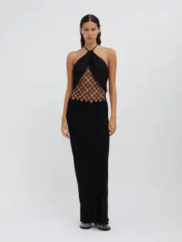 Christopher Esber Fluted Silk Column Dress Black Size AU 6 for rent on The Volte - image 1