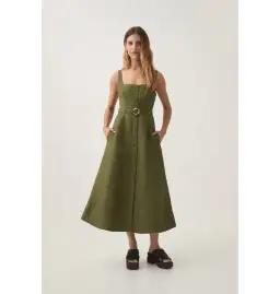 Aje Axle Utility Midi Dress in Palm Green Size AU 8 for rent on The Volte - image 1