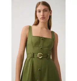 Aje Axle Utility Midi Dress in Palm Green Size AU 8 for rent on The Volte - image 3