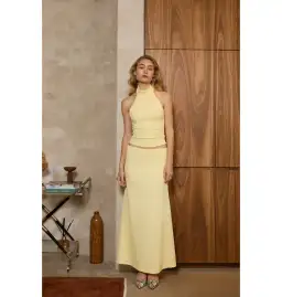 With Harper Lu Textured Halter Top and Maxi Skirt in Limoncello Set Size M / AU 10