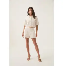 Aje Ren Denim Crop Shirt and Ren Belmond Denim Short Set in White Size AU 8