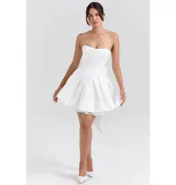 House of CB Noele Satin Strapless Bow Mini Gown White Size XS / AU 6