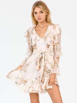 Zimmermann Folly Flutter Mini Dress Cream Bird Floral Size 8 for rent on The Volte - image 2