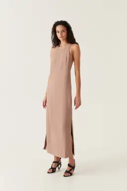 Aje Intrigue Twist Back Midi Dress in Chocolate Brown Size AU 10  for rent on The Volte - image 2