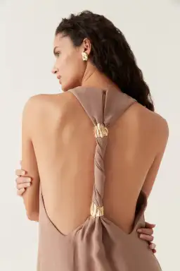 Aje Intrigue Twist Back Midi Dress in Chocolate Brown Size AU 10  for rent on The Volte - image 4