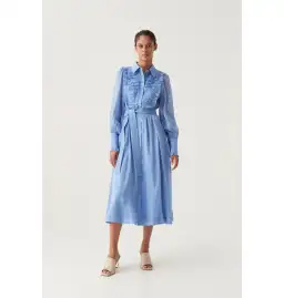Aje Iris Pleated Bib Midi Dress Mist Blue Size AU 12