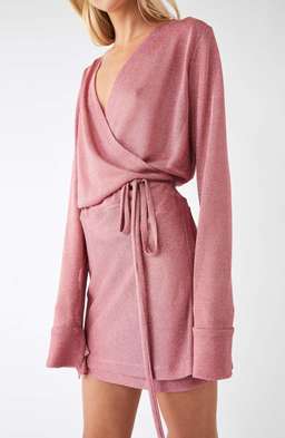Kacey Devlin Formation Mini Wrap Dress Metallic Pink Size 10 for rent on The Volte - image 4