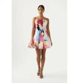 Aje Celestial Pleated Mini Dress Abstract Sunset Size AU 10  for rent on The Volte - image 1