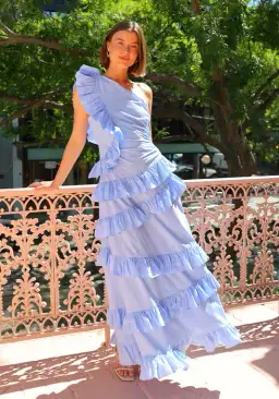 By Nicola Adrift Frill Maxi Dress in Cornflower Blue Size AU 12 for rent on The Volte - image 1