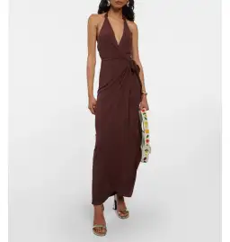 Staud Halterneck Dress Brown Size AU 6