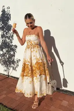 Zimmermann Aliane Scallop Midi Dress Amber Floral Size 8 for rent on The Volte - image 1