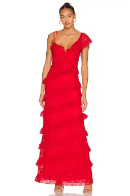 Tularosa Kristen Lace Gown Cherry Red Size 6 for rent on The Volte - image 5