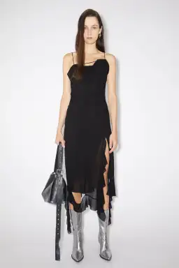 Acne Studios Asymmetrical Ruffled Midi Strap Dress in Black Size 10