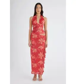 BENNI  Penelope Halter Maxi Dress Hibiscus Floral Size 8 for rent on The Volte - image 1