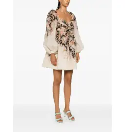 Zimmermann Illustration Draped Mini Dress in Tea Rococo Floral Size 3 / AU 14 for rent on The Volte - image 1