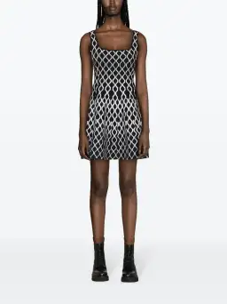 Maje Pattern Jacquard Flared Mini Dress Black/White Size 8