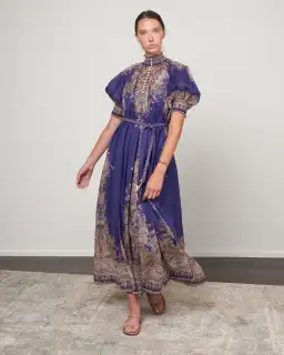 Zimmermann Anneke Swing Maxi Dress Indigo Paisley Size 2 / AU 12