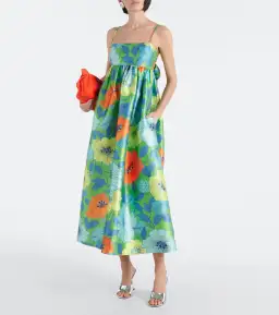 Alemais Calypso Floral Satin Midi Dress Green Blue Flower Print Size 10 AU for rent on The Volte - image 1