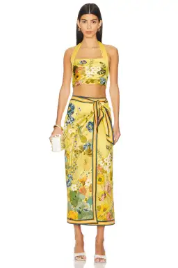 Alemais Cresida Halter Crop Top & Sarong Tie Midi Skirt Set Multi Size 10  for rent on The Volte - image 1