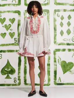 Alemais Hearts Embroidered Shirt and Short Set White Size AU 16