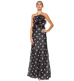 Zimmermann The Crush Ruffle Halter Maxi Dress in Black/Cream Dot Size 1 /Au 10